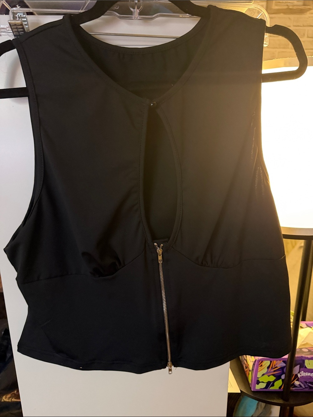 SHEIN Black Sleeveless Zip-Front Tank with Keyhole